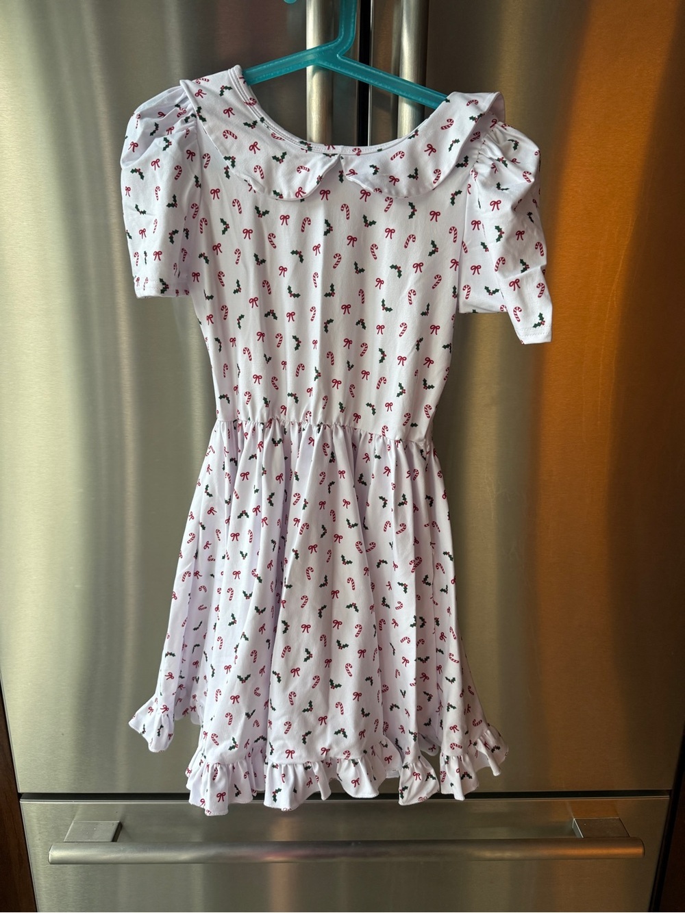 Girlhood little stocking co Floral Puff-Sleeve Dress in Candy cane Christmas